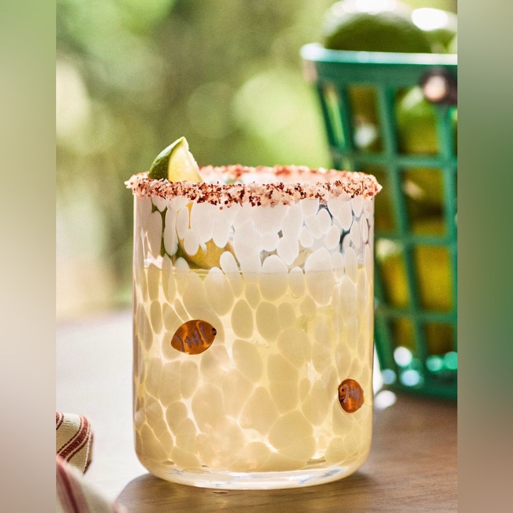 Anthropologie The Confetti Icon Juice Glass, WHITE Confetti Football, NWT